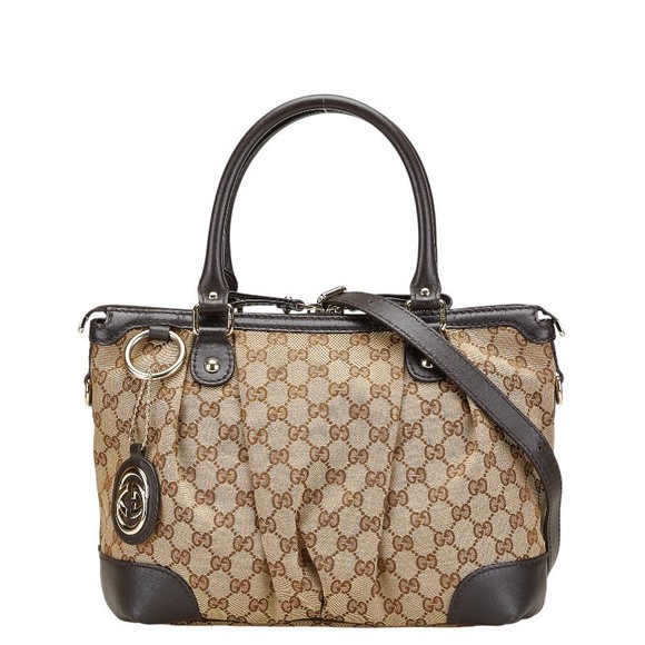 Gucci Beige GG Brown Bag Sukey Shoulder Leather Canvas - Picture 1 of 8